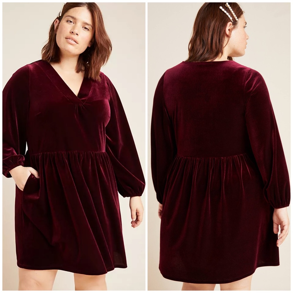 Anthropologie Amadi Velvet Dress L Greta Wine Long Sleeve Tunic NWT